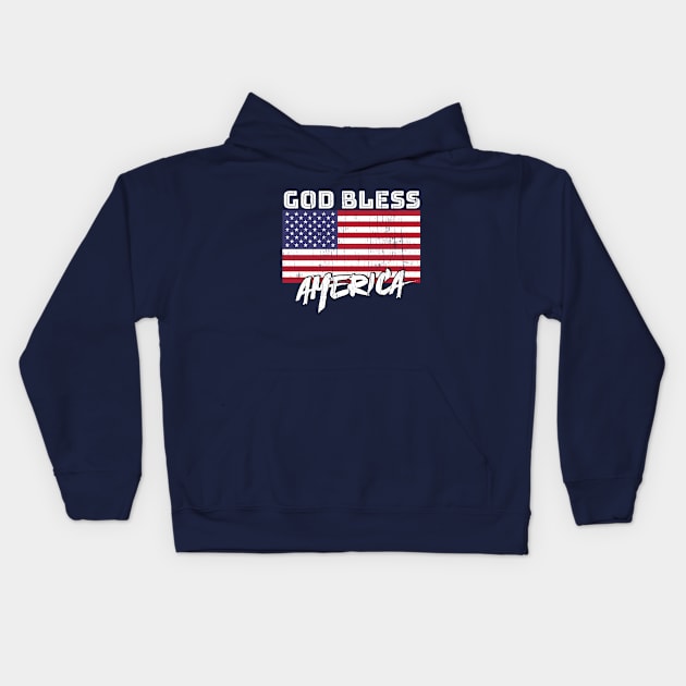 God bless America, 4th of July USA flag patriotic Kids Hoodie by benyamine